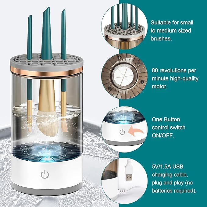 Electric Makeup Brush Cleaner & Dryer – One-Button Automatic Cleaning Machine