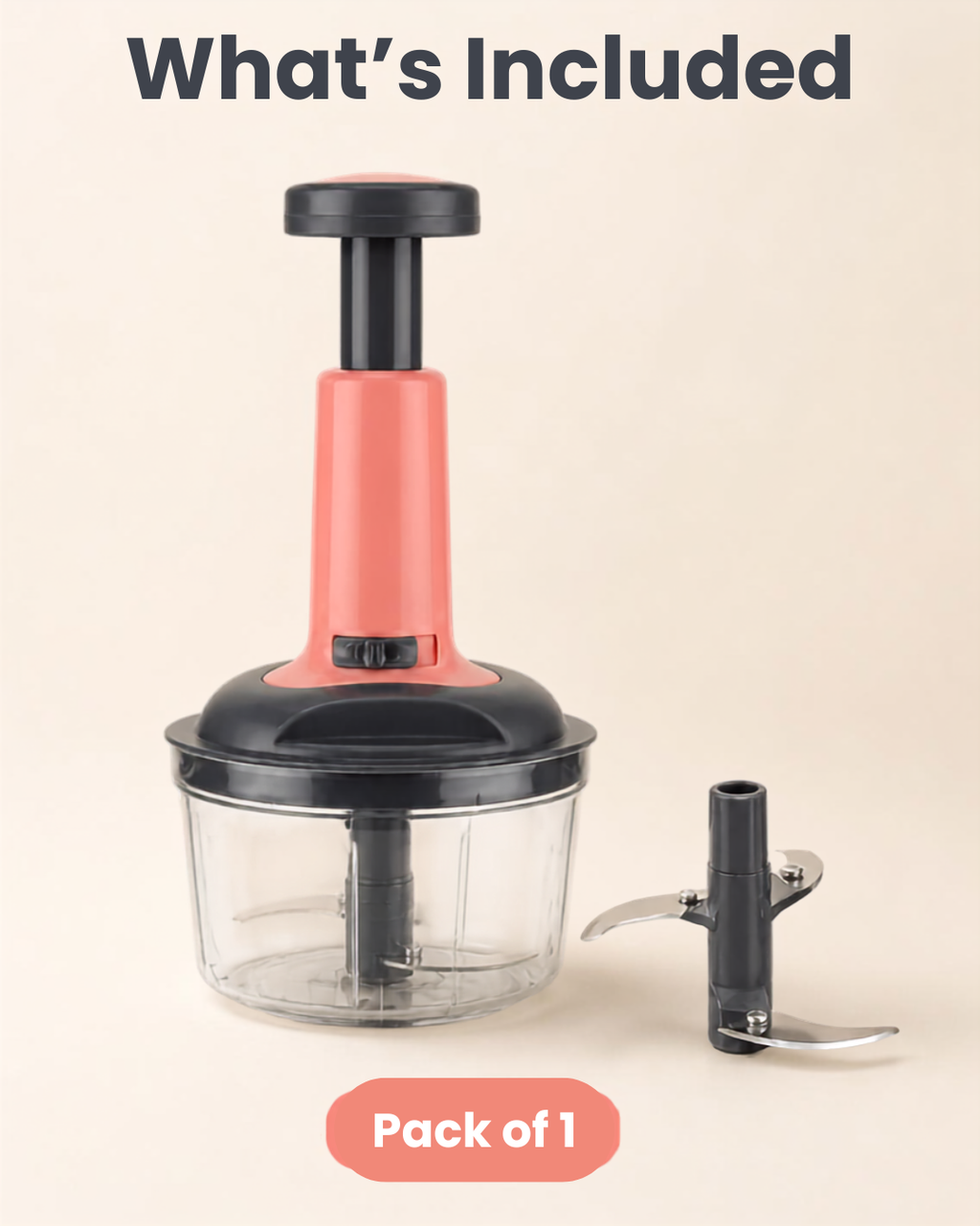 650ml Push Vegetable Chopper with 3-Tier Stainless Steel Blades