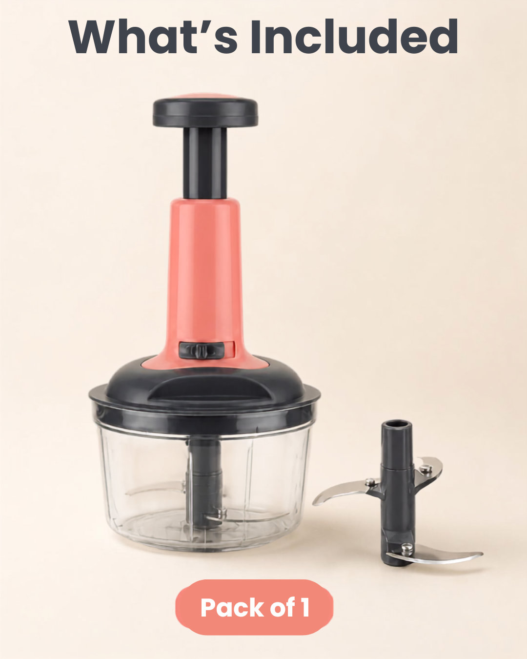 650ml Push Vegetable Chopper with 3-Tier Stainless Steel Blades