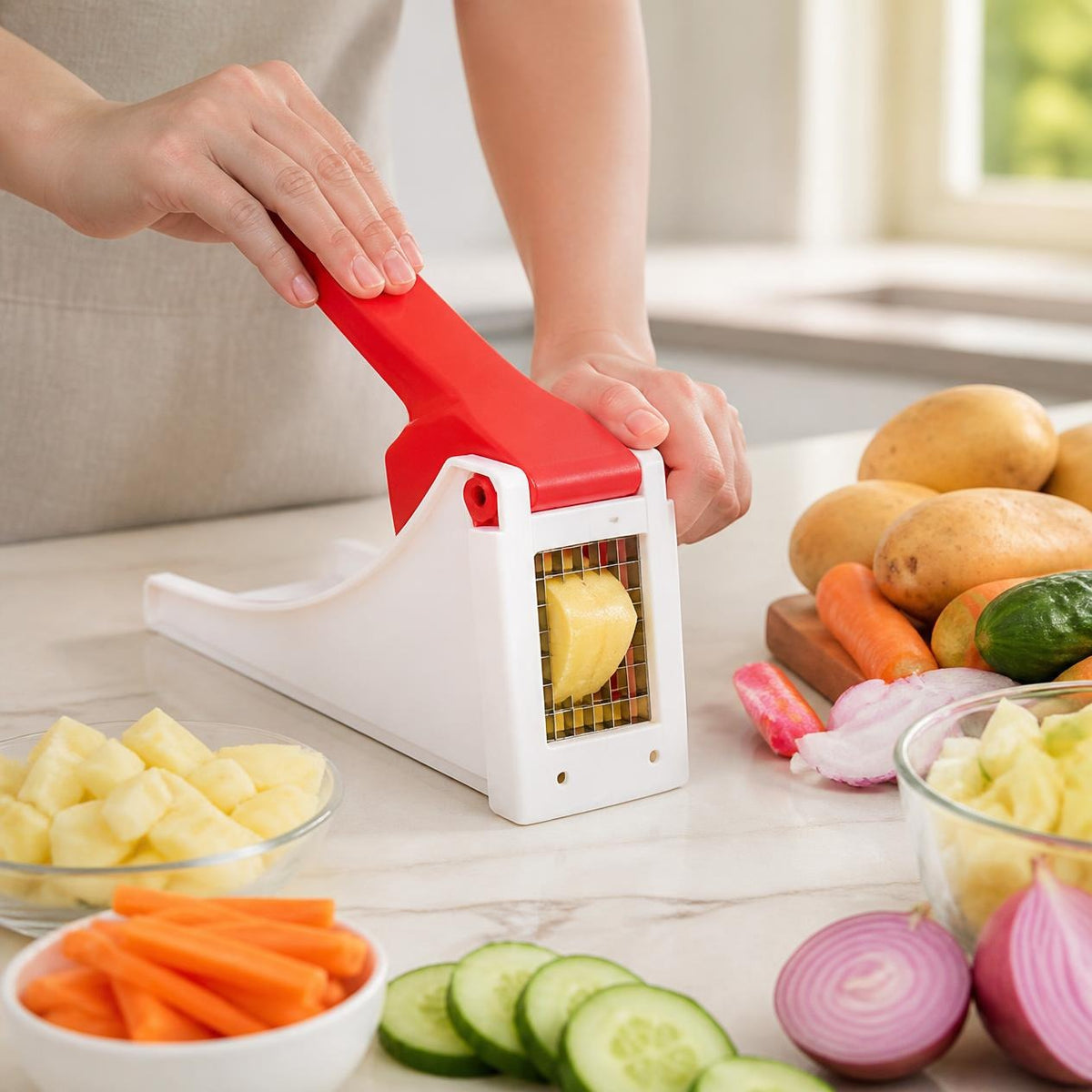 Heavy-Duty Manual Vegetable Chopper & Chipper | Multi-Function Kitchen Cutter
