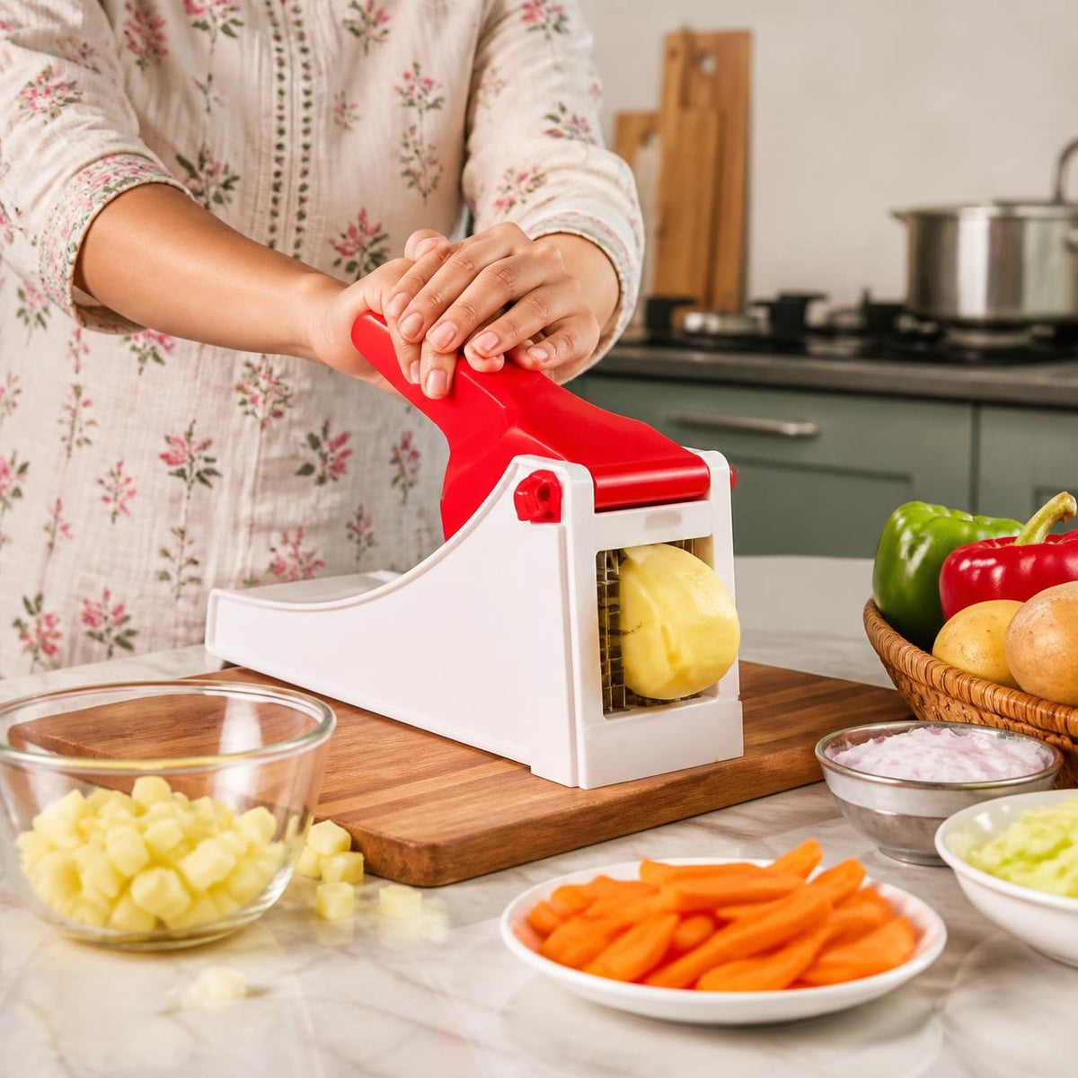 Heavy-Duty Manual Vegetable Chopper & Chipper | Multi-Function Kitchen Cutter