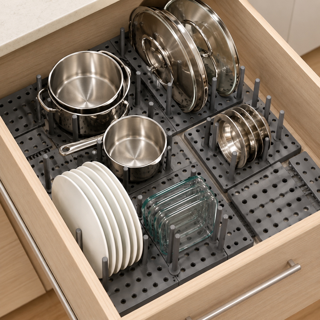 Adjustable Kitchen Drawer Organizer – Pegboard Storage Tray for Utensils & Essentials