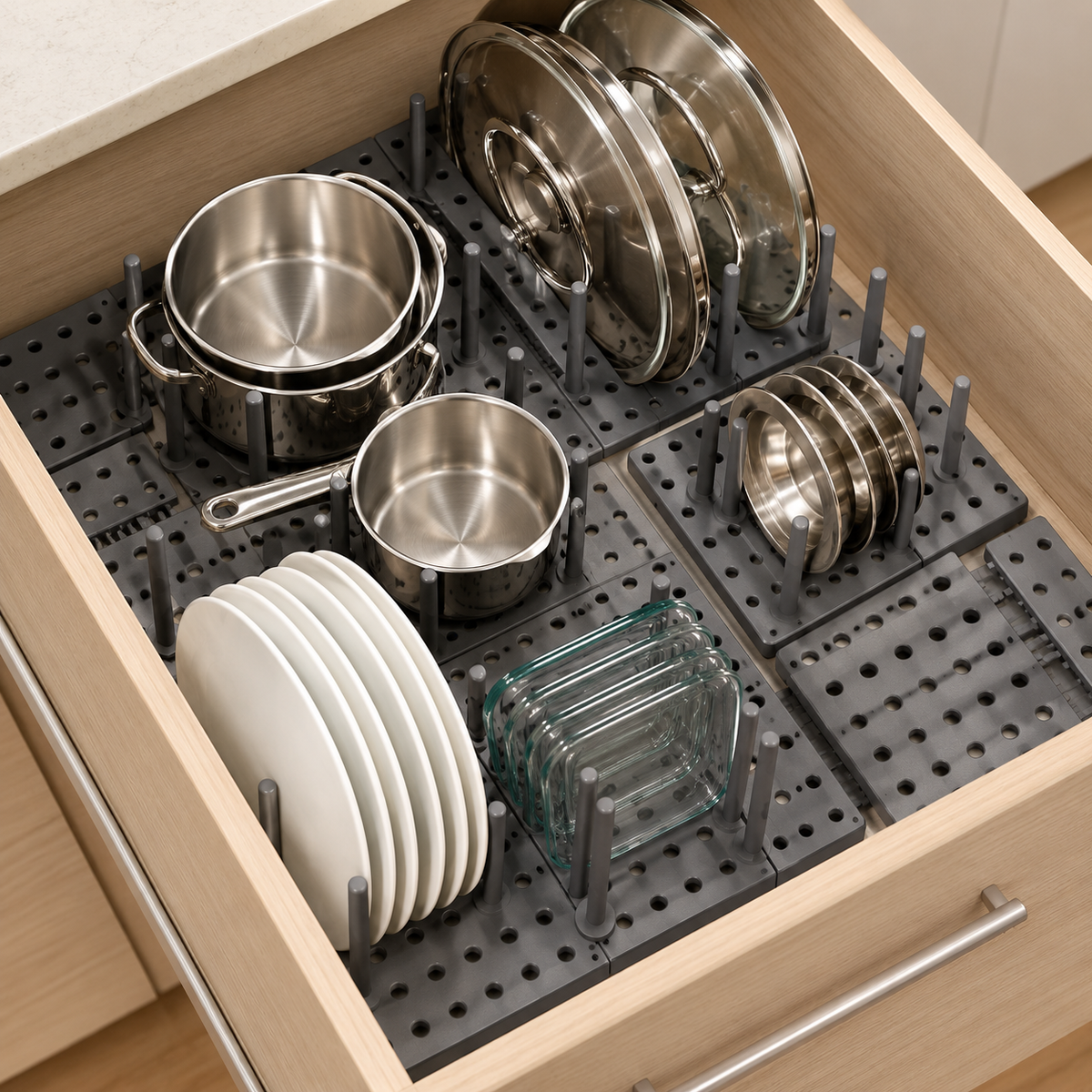 Adjustable Kitchen Drawer Organizer – Pegboard Storage Tray for Utensils & Essentials