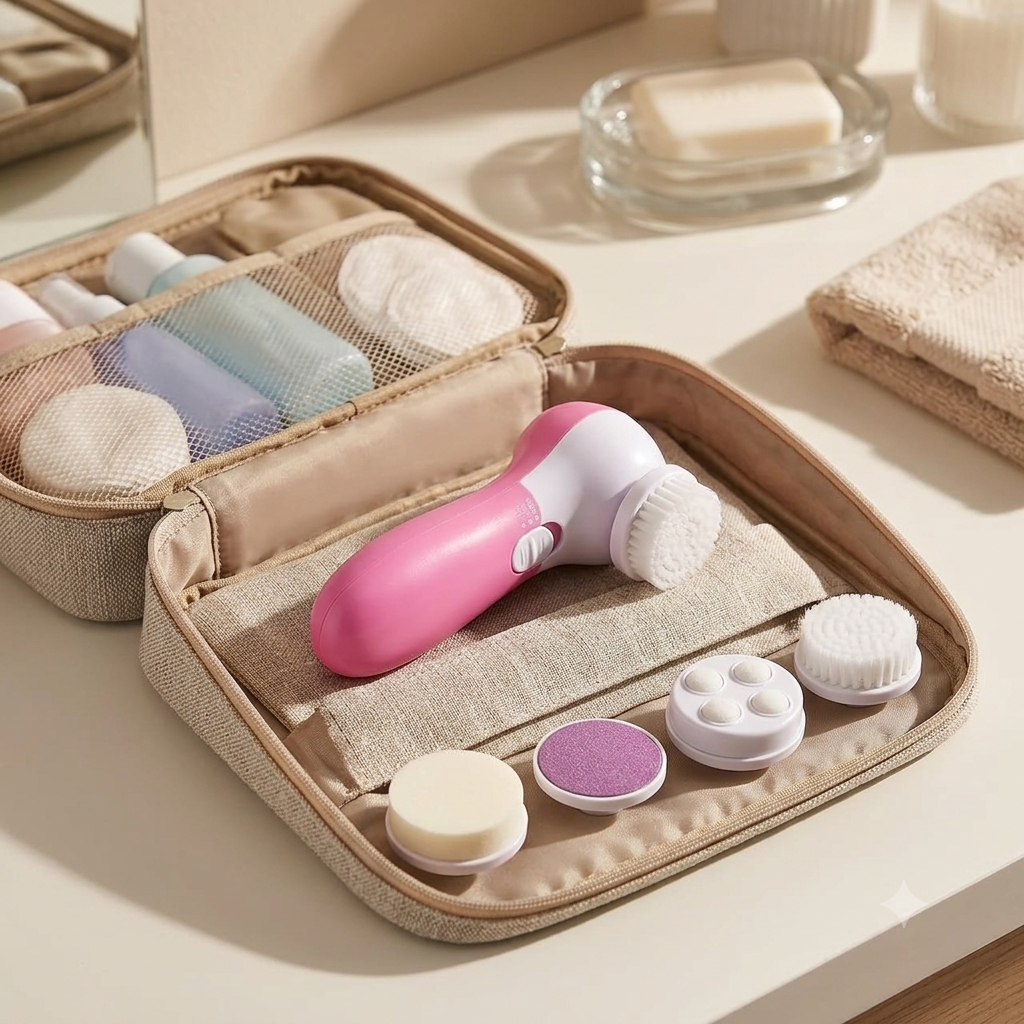 5-in-1 Electric Facial Cleansing Brush – Portable Spin Massager with 5 Brush Heads
