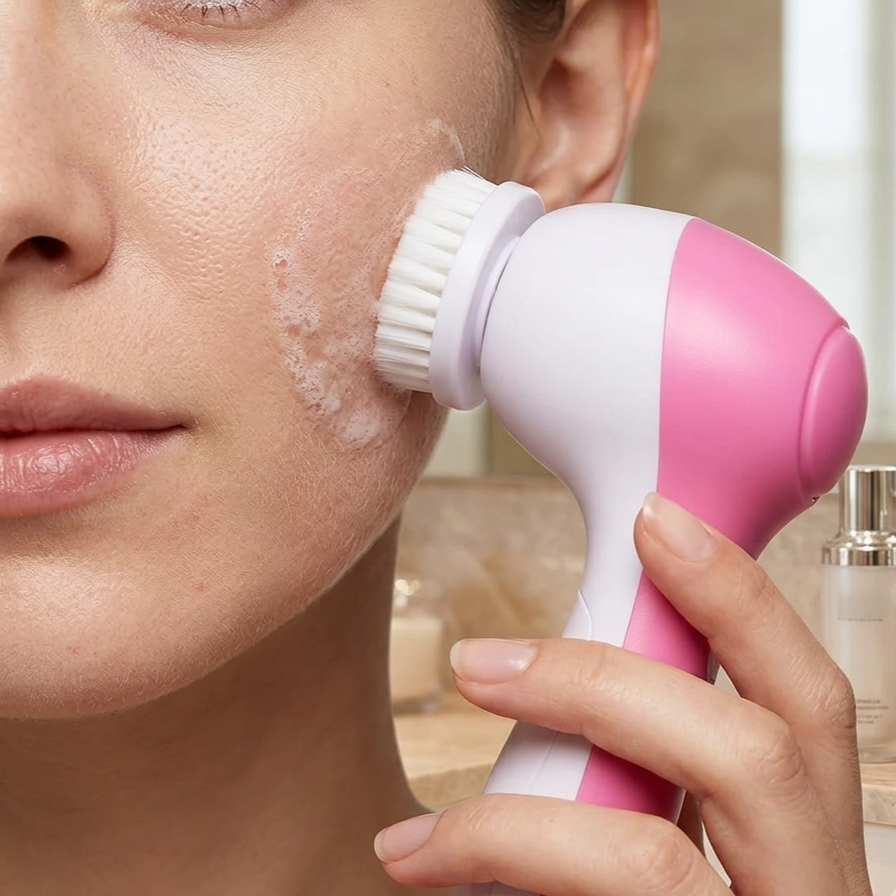 5-in-1 Electric Facial Cleansing Brush – Portable Spin Massager with 5 Brush Heads