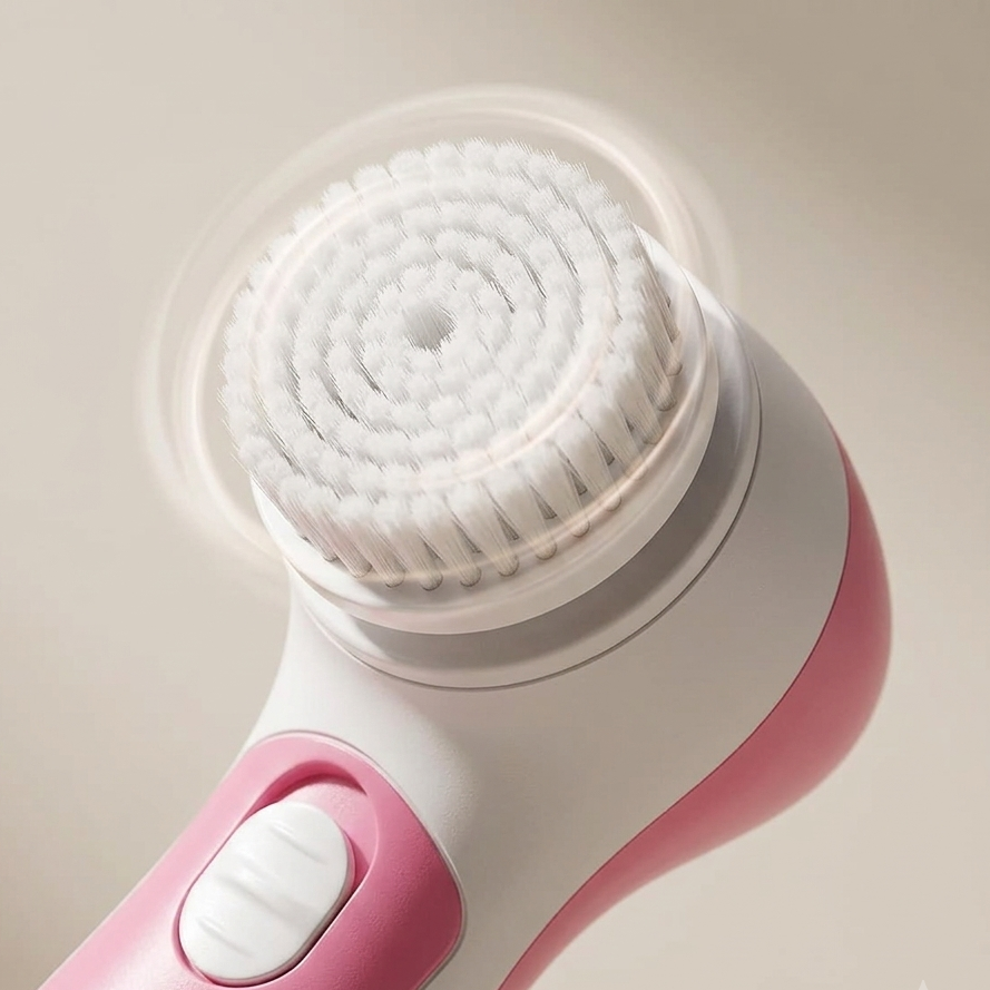 5-in-1 Electric Facial Cleansing Brush – Portable Spin Massager with 5 Brush Heads
