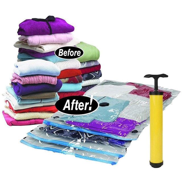 5-Piece Vacuum Storage Bags with Hand Pump – Space Saver Clothes Organizer