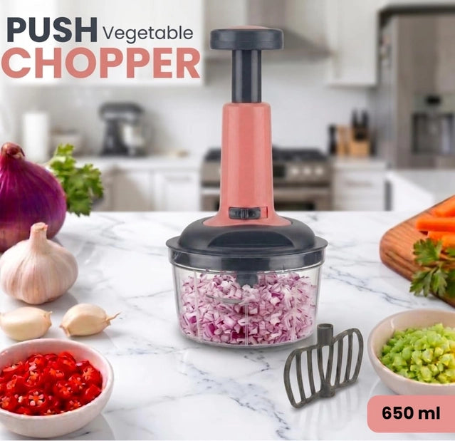650ml Push Vegetable Chopper with 3-Tier Stainless Steel Blades